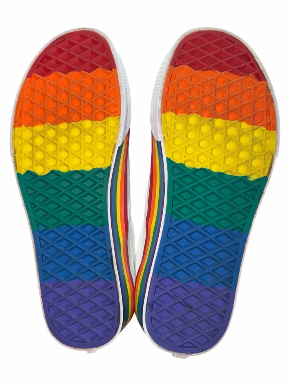 Vans White Multi/Rainbow Slip-On Pride Classic Canvas Skate Shoes Women’s 6